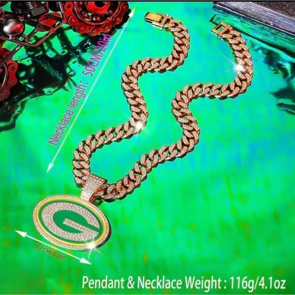 Green Bay Hip Hop Iced out Silver Cuban Chain Necklace